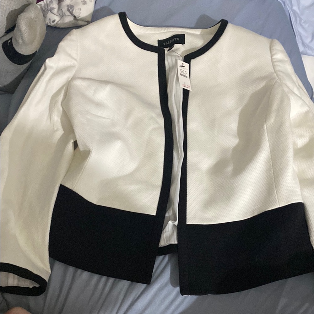 Talbots Black and White Blazer with Modern Design
